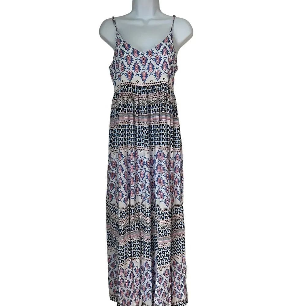Somedays Lovin Meadow Block Boho Printed White Blue Maxi Dress Revolve size XS